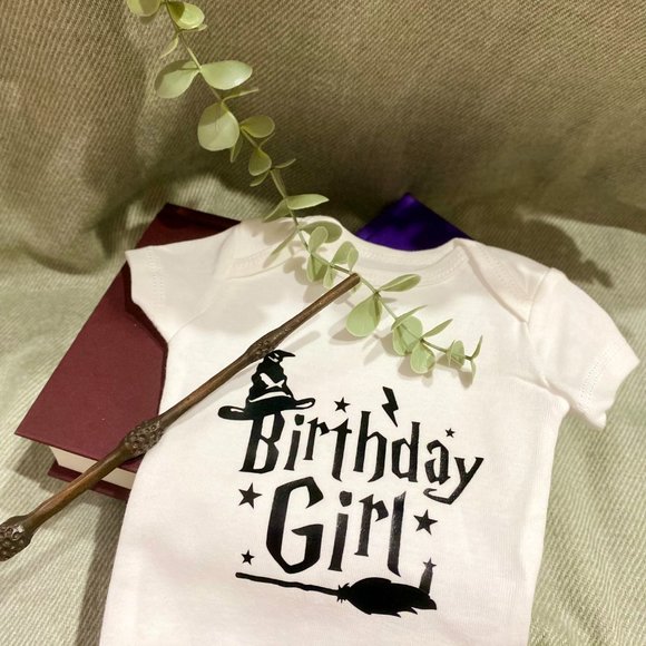 *NEW* Baby Onesie - Birthday Girl - Harry Potter Theme - White, 100% Cotton - Picture 2 of 5